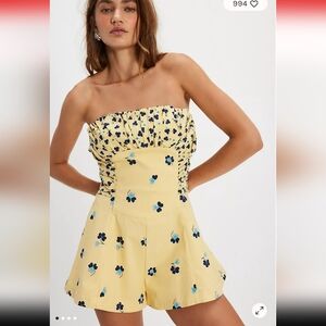 NWT FREE PROPLE Rolland Yellow Floral Strapless Romper